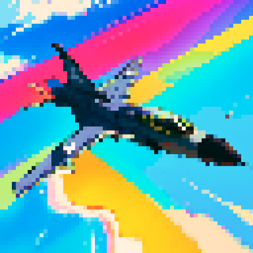 fighter jet soaring, vibrant colors