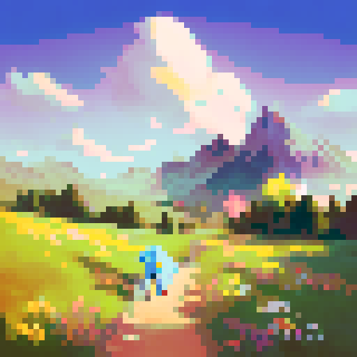 Playful, energetic dog, running through a vibrant, sun-drenched meadow, surrounded by colorful wildflowers, with a majestic mountain range in the background