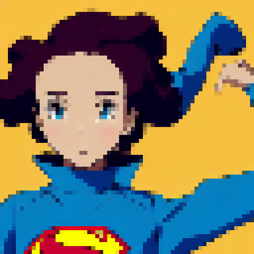little girl with curly brown red hair as a super hero