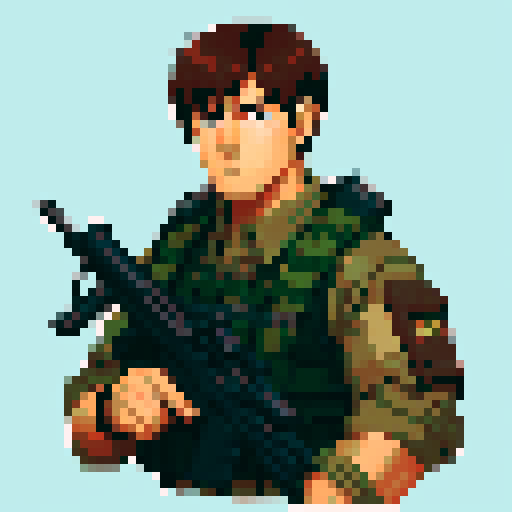 Male mercenary with Brown hair and rifle