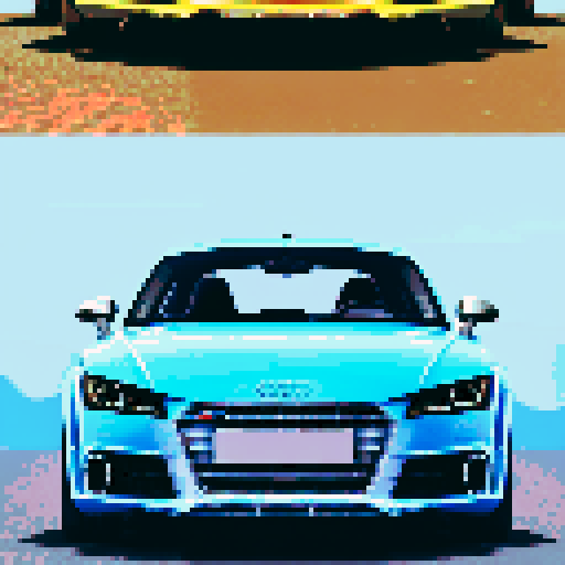 Photorealistic, centered Audi TT in a three quarter view, right wheel in front, clean background, pixel art style with sRGB colors