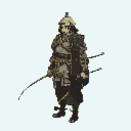 historically accurate muromachi samurai in traditional armor, roguelike rpg full-body sprite