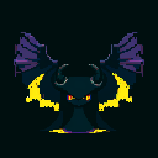 A powerful and enigmatic demon of the void, with swirling shadows enveloping its body, large wings, and glowing eyes. It commands the darkness and has an ominous, otherworldly presence. No background.
