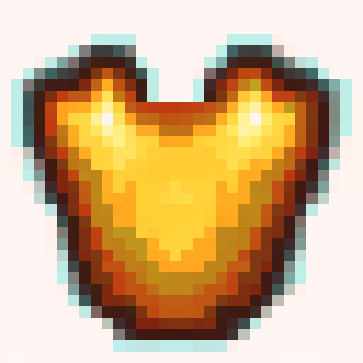 Flaming red and orange hues, sharp metallic edges, intricate engravings on a game-icon sized chestplate, skillfully rendered in 32x32 pixel art with sRGB color, showcasing a close-up portrait of the fiery armor