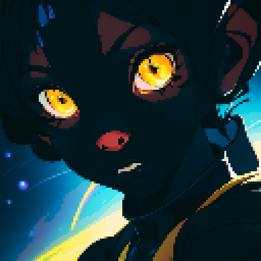 reflection of the milky way galaxy in the yellow eyes of a black cat