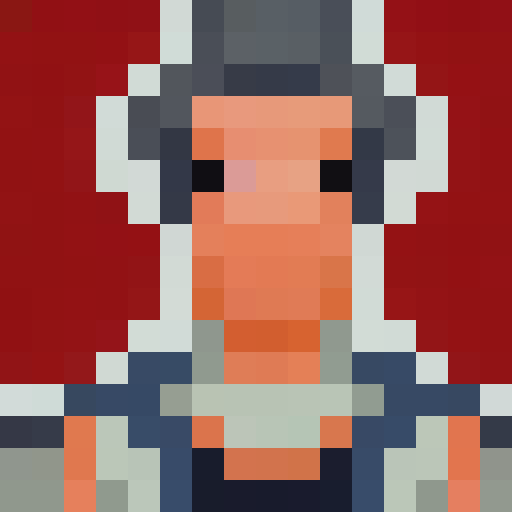 Pixelated crypto enthusiast female face,  in a tightly framed 16x16 close-up portrait.