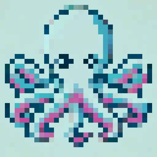 kraken, pixelated, close-up, sRGB, 32x32, game icon, skill art, intense gaze, tentacles, dark and mysterious