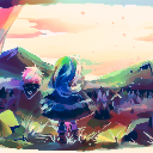 Two adventurous people staring into the sunset of a colorless wasteland