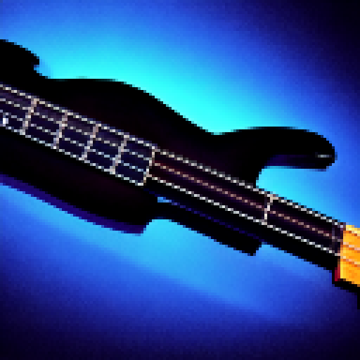 blue bass guitar, in a dark room with moody lighting