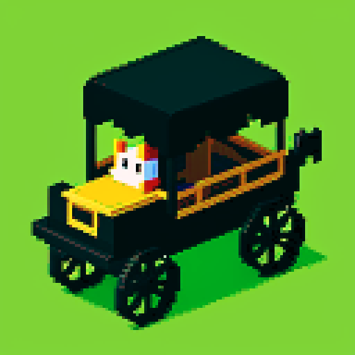 horse drawn carriage, black outlines, orthogonal camera, plain background, square platform