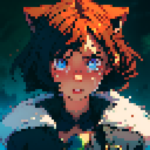 crying cat, pixel art, sRGB, teardrops, expressive eyes, vibrant colors, distressed fur, melancholic expression