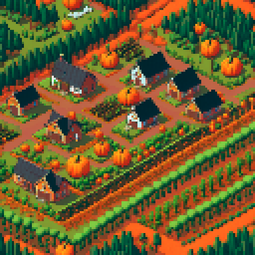 A town on the edge of a huge pumpkin patch