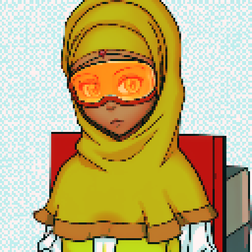 Teenage black girl with orange hijab and neon orange glasses