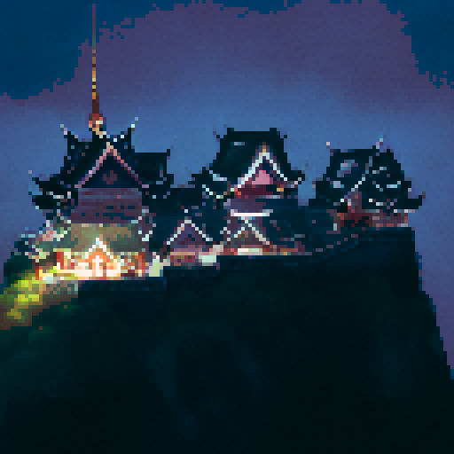 Night view, Thai temple, On mountain