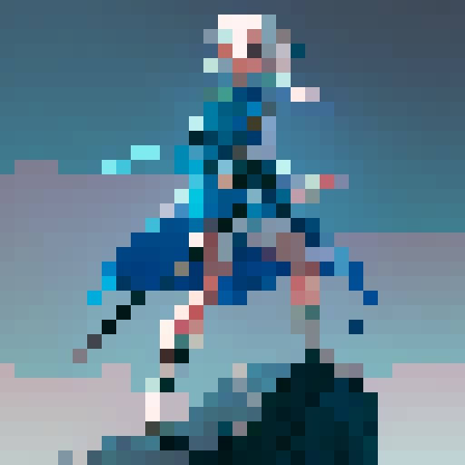 Aleya is a young adventurous girl with white hair, pale skin, tall boots and a blue tunic. She has a rock climbers build, and is shown idle against a greyish brown background
