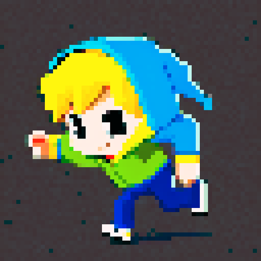 create pixel art spreadsheet of a guy wearing a hoodie running .
