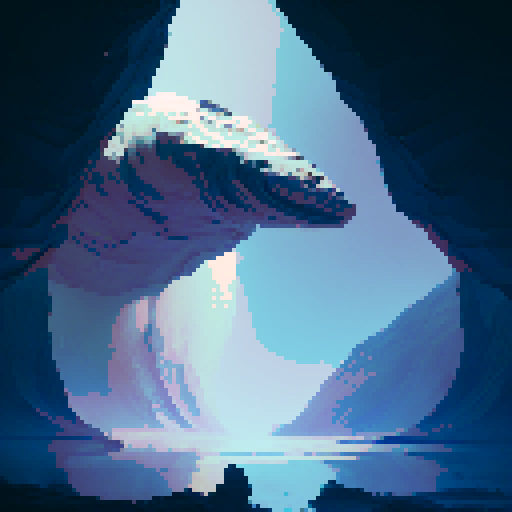 Surrealist, with muted colors and distorted shapes - A sea serpent slithers through a river that winds through jagged mountains, its scales shimmering like opals in the muted, surreal landscape.