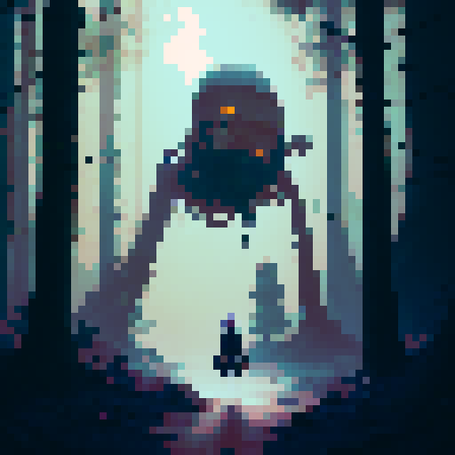 Goblin peering through the misty forest, holding a rusted lantern and wearing a tattered cloak, surrounded by twisted trees and glowing mushrooms in a whimsical art style.