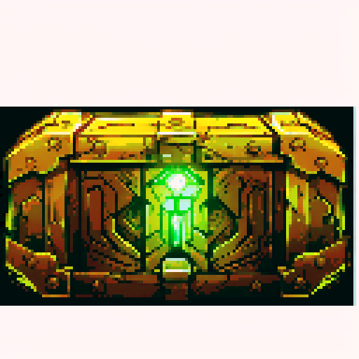 mystery box, shining light, vibrant colors, retro video game aesthetic, pixelated details, 8-bit graphics, sRGB
