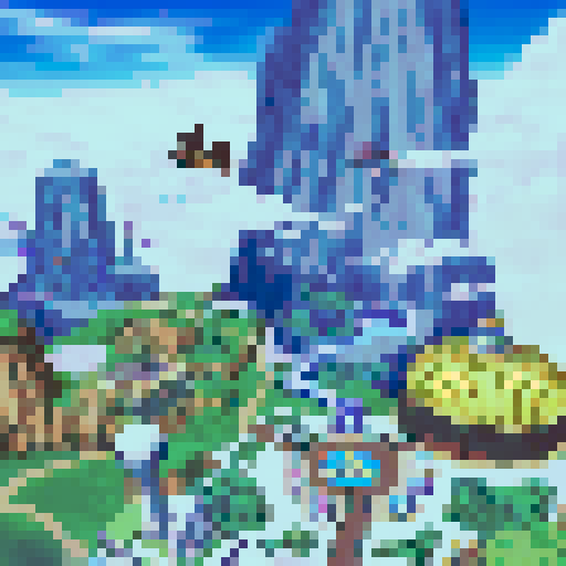 Goku charging his Kamehameha under a starry night sky, surrounded by vibrant, neon-colored energy streaks, against a backdrop of pixelated mountains and a glowing, pixel art moon