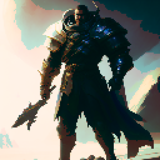 Human Male Paladin, Strong and tough, adorned in large plate armor, emanating a godly aura, basked in the radiant sunlight, wielding a mighty mace, In a stoic pose, ready for battle in a fantasy Medieval RPG style