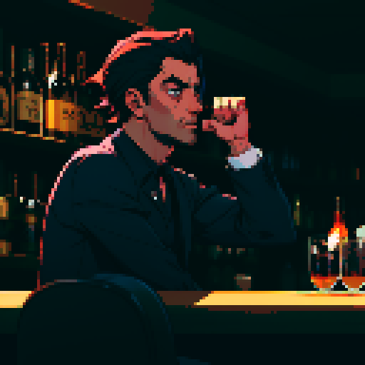 A man bartender, in noir bar