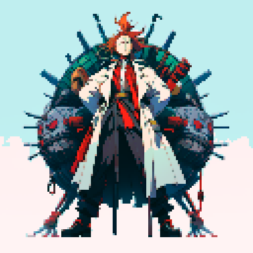 full-body image mad scientist facing left with giant robot