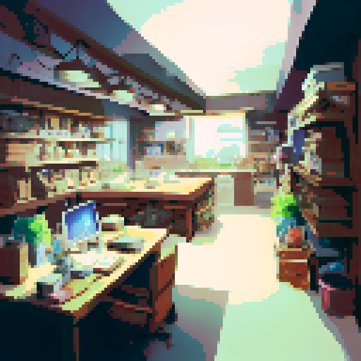 Elon Musk's cluttered office, futuristic gadgets, stacks of blueprints, shelves of model rockets, landscape portrait