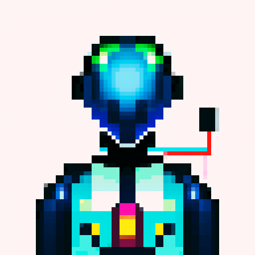 helmet, pixel art, sRGB, vibrant colors, sharp lines, detailed shading, metallic texture, glossy finish, futuristic design, illuminated visor, symmetrical patterns, dynamic angles, contrasting hues, high contrast shadows