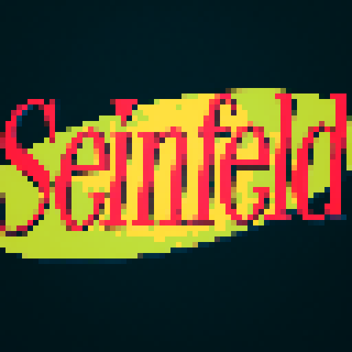 Seinfeld, iconic logo, vibrant colors, retro feel, pixelated characters, sRGB