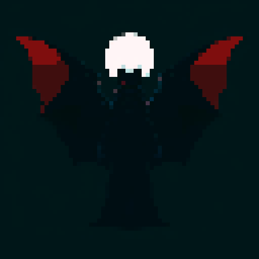 A larger, more menacing shadowy figure with smoky tendrils, large bat-like wings, and piercing red eyes. Its body is mostly hidden in darkness, giving it an ethereal, ghostly appearance. White background.
