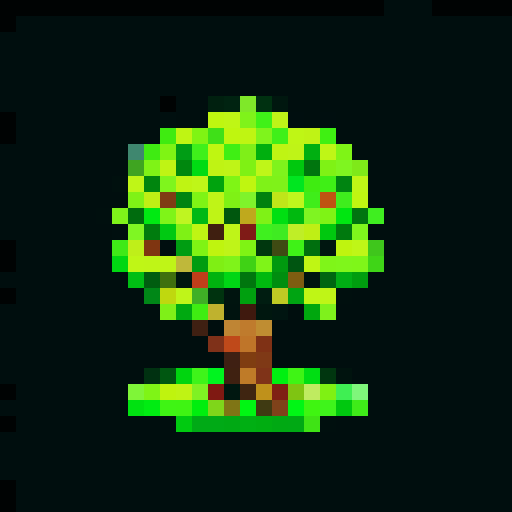 Mighty tree guardian, bark armor, large branches, glowing blue eyes, tall and proud, flowers blooming along limbs, aura of protection and serenity, pixel art, sRGB