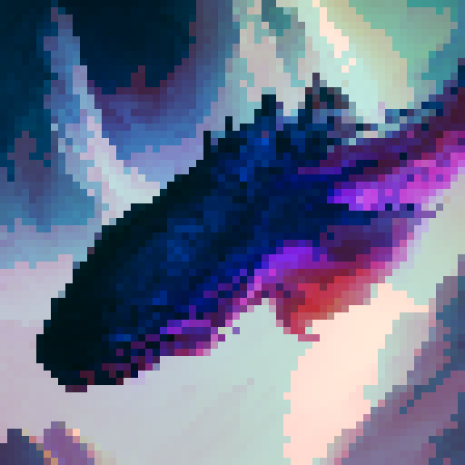 Iridescent-scaled celestial dragon, with ornate horns, devouring the crescent moon in a Japanese ink painting style featuring bold brushstrokes and dynamic composition.