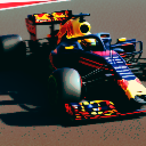 Formula 1 red bull car, full car in view, close up, driver in seat, blue sky background in Monaco