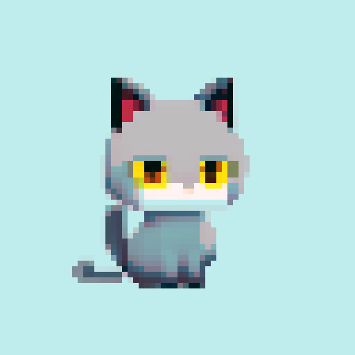 draw a small cat with very few details, really minimalist, with gray fur and yellow eyes