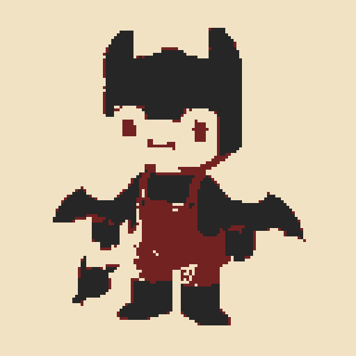 farmer, bat person, anthropomorphic bat, cute buddy, pixel art, sRGB, farmer

