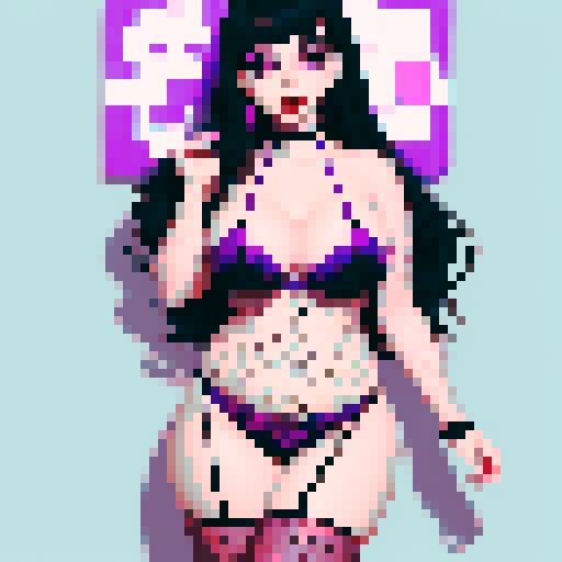 curvy, cute, goth girl,  black hair, purple eyeshadow, red lipstick. Wearing bikini, Fishnet stockings.  glamour shot.