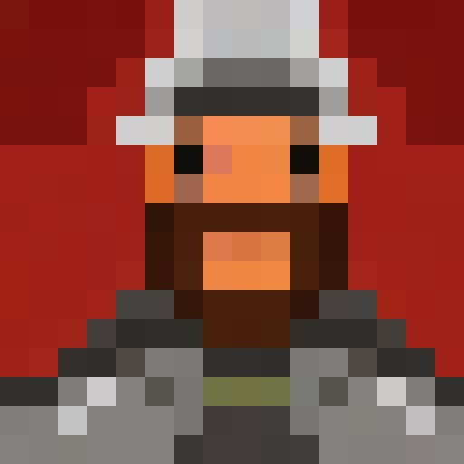 blacksmith with a thick, bushy beard, close-up in a 16x16 pixel art portrait style, showcasing intricate details of the beard strands and facial expression, reminiscent of a game icon