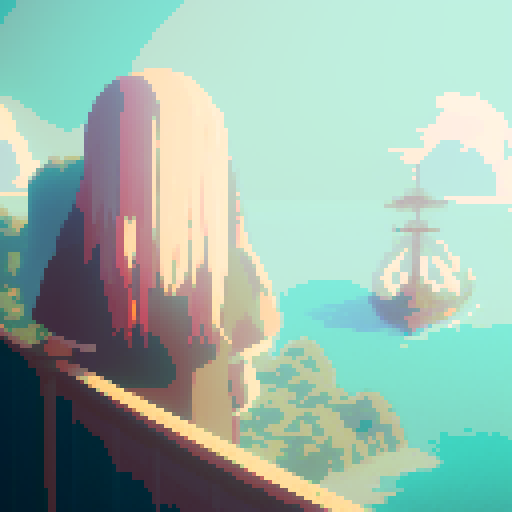 An anime style girl stares longingly at a ship leaving a port, Miyazaki inspired, studio ghibli 