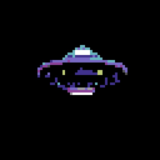 Large, wide, silver flying saucer, with twinkling yellow lights, viewed from below at an angle