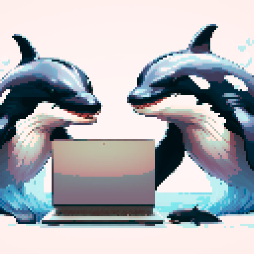 killer whales typing on a laptop