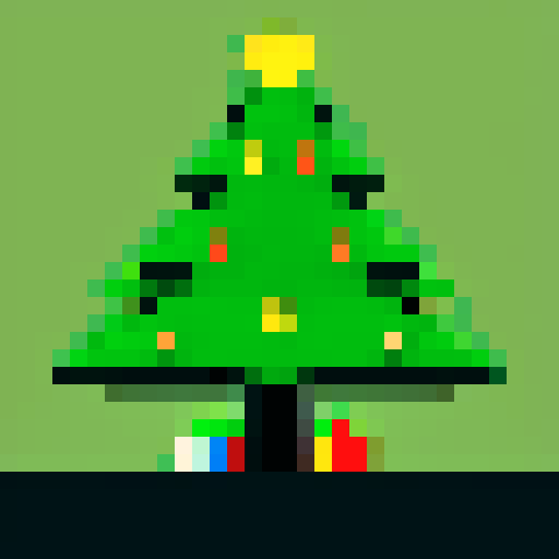 Green Christmas tree, 32x32 with a bold black outline, blank white background