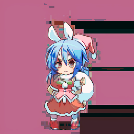 blue haired, bunny eared, Santa girl in pokemon pixel art style