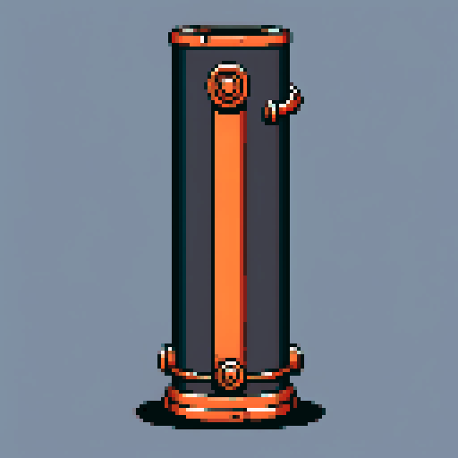 I want a tall vertical copper pipe that looks like a cannon barrel. I want this object usable an asset in a videogame, meaning only one object per image, outlined with a strong black stroke, on a solid-color background.