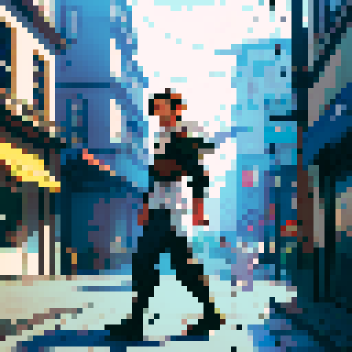 drunken 2D character walking, tall white male, blue eyes, brown hair, pale, stumbling, pixel art, sRGB
