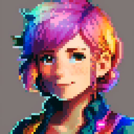 stardew valley-inspired, woman, pixel art, sRGB, vibrant colors, rustic backdrop, braided hair, glowing skin, gentle smile, freckles, rosy cheeks