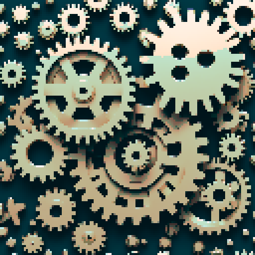 two metallic grinding gears, interlocked teeth, 