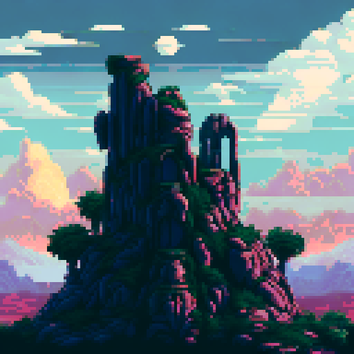 fantasy cosmic desert with cold-blue ancient stone ruins, beatifull sunrise, ambient occlusion, global illumination, high resolution, purple, metalic blue, golden, grey, green