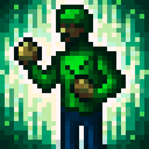 A warehouse worker, wearing a green colored jacket, gloves and safety boots. He has a beard. 