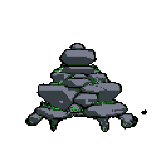 2d grey stone pile of boulders in an ancient english style. Old and crumbling but still upright. Green vines crisscross it. Usable as an asset (clear, thick lines and a white background). Put a black stroke around the composition